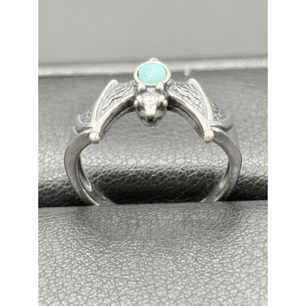 EUC Sterling Silver Genuine Turquoise Bat Ring Size 7 F16